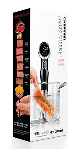 Chefman Sous Vide Immersion Circulator w/ Wi-Fi, Bluetooth & Digital Interface, Touchscreen Display, Sous-Vide Cooker Includes Connected App for Guided Cooking, Adjustable Clamp, 1100 Watts, Black