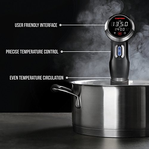 Chefman Sous Vide Immersion Circulator w/ Wi-Fi, Bluetooth & Digital Interface, Touchscreen Display, Sous-Vide Cooker Includes Connected App for Guided Cooking, Adjustable Clamp, 1100 Watts, Black