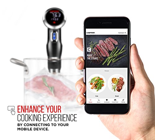 Chefman Sous Vide Immersion Circulator w/ Wi-Fi, Bluetooth & Digital Interface, Touchscreen Display, Sous-Vide Cooker Includes Connected App for Guided Cooking, Adjustable Clamp, 1100 Watts, Black