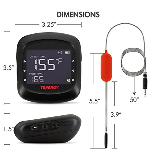 Tenergy Solis Digital Meat Thermometer, APP Controlled Wireless Bluetooth Smart BBQ Thermometer w/ 6 Stainless Steel Probes, Large LCD Display, & Carrying Case, Cooking Thermometer for Grill & Smoker