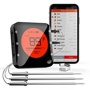 bfour bluetooth meat thermometer wireless grill thermometer with 3 probes, premium digital instant read meat thermometer food thermometer timer alarm for smoker, grill, oven, kitchen, cooking, bbq