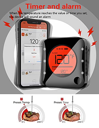 BFOUR Bluetooth Meat Thermometer Wireless Grill Thermometer with 3 Probes, Premium Digital Instant Read Meat Thermometer Food Thermometer Timer Alarm for Smoker, Grill, Oven, Kitchen, Cooking, BBQ