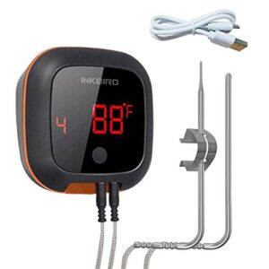 inkbird bluetooth grill bbq meat thermometer with dual probes digital wireless grill thermometer, timer, alarm,150 ft barbecue cooking kitchen food meat thermometer for smoker, oven, drum