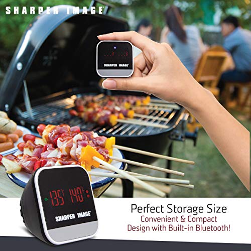 SHARPER IMAGE Bluetooth Smartphone Grill Thermometer, iOS/Android Capability W/App, Meat Probes Plus Pairing Indicator Ensure Doneness, Easy Read Digital Display, Heat Resistant, Great for BBQs/Oven