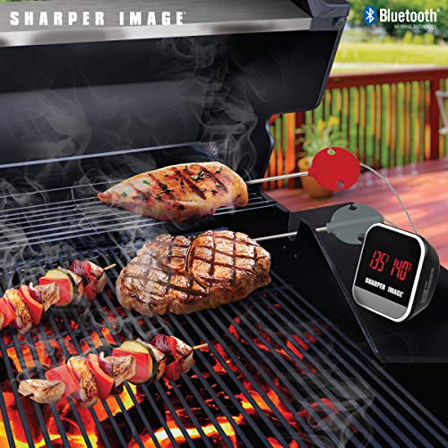 SHARPER IMAGE Bluetooth Smartphone Grill Thermometer, iOS/Android Capability W/App, Meat Probes Plus Pairing Indicator Ensure Doneness, Easy Read Digital Display, Heat Resistant, Great for BBQs/Oven