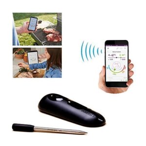 Mastrad Thermometer | Meat it Wireless Grill and BBQ Sensor | Connects Via Bluetooth to Free Cooking App, 2.1, BLACK