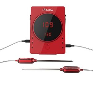 GrillEye GE0001 Smart Bluetooth Grilling & Smoking Thermometer, Red