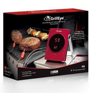 GrillEye GE0001 Smart Bluetooth Grilling & Smoking Thermometer, Red