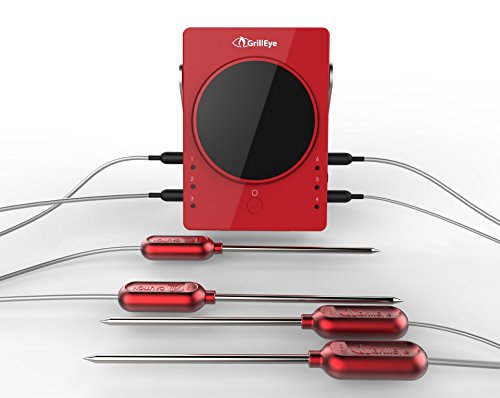 GrillEye GE0001 Smart Bluetooth Grilling & Smoking Thermometer, Red