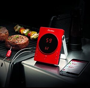 GrillEye GE0001 Smart Bluetooth Grilling & Smoking Thermometer, Red