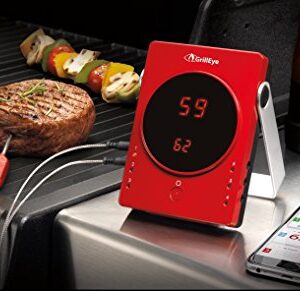 GrillEye GE0001 Smart Bluetooth Grilling & Smoking Thermometer, Red