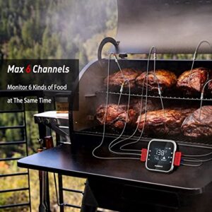 Bluetooth Meat Thermometer for Smoker Oven Grill, Smart Wireless Grill Thermometer for Grilling and Smoking, Remote Phone APP BBQ Thermometer with 6 Meat Probes AidMax WR01