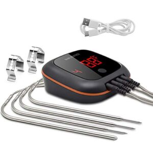inkbird grill thermometer,bluetooth smoker thermometer,cooking digital bbq thermometer with 150ft,alarm and timer kitchen meat thermometer for grilling,roasting,oven,3 meat probes and 1 oven probe