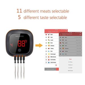 Inkbird Grill Thermometer,Bluetooth Smoker Thermometer,Cooking Digital BBQ Thermometer with 150FT,Alarm and Timer Kitchen Meat Thermometer for Grilling,Roasting,Oven,3 Meat Probes and 1 Oven Probe