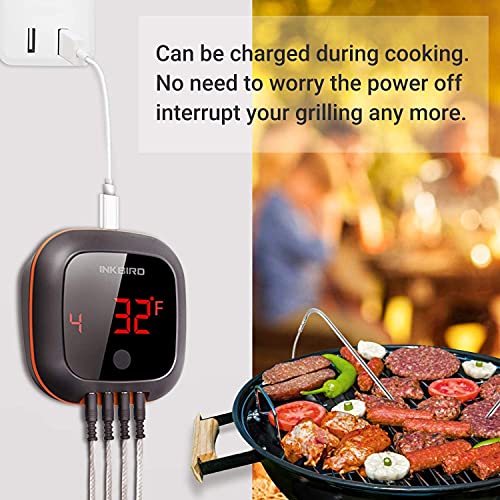 Inkbird Grill Thermometer,Bluetooth Smoker Thermometer,Cooking Digital BBQ Thermometer with 150FT,Alarm and Timer Kitchen Meat Thermometer for Grilling,Roasting,Oven,3 Meat Probes and 1 Oven Probe