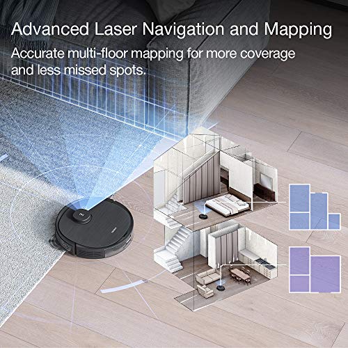 Ecovacs Deebot T8 Robot Vacuum and Mop Cleaner, Precise Laser Navigation, Multi-floor Mapping, Intelligent Object Avoidance, Full-customize clean, No-go and No-mop Zones, Auto-empty Station Compatible