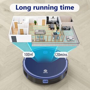 OKP K7 Robot Vacuum Cleaner, Strong Suction, 120Mins Runtime Robotic Vacuums, 4 Cleaning Modes, Works with Alexa/APP/WiFi, Automatic Vacuum Cleaner Robot for Hard Wood Floors and Low Pile Carpets