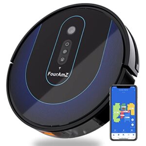 robot vacuum cleaner, 4000pa suction ai smart 2.0 navigation with home mapping robotic vacuum, selective room cleaning, no-go zones, carpet boost, works with alexa, ideal for pet hair fouramz v100 pro