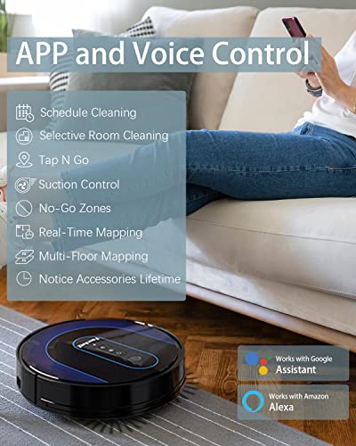 Robot Vacuum Cleaner, 4000Pa Suction AI Smart 2.0 Navigation with Home Mapping Robotic Vacuum, Selective Room Cleaning, No-go Zones, Carpet Boost, Works with Alexa, Ideal for Pet Hair FourAmZ V100 Pro