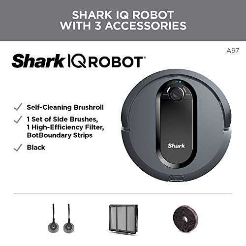 Shark IQ Robot Vacuum AV970 Self Cleaning Brushroll, Advanced Navigation, Perfect for Pet Hair, Works with Alexa, Wi Fi, xl dust bin, A black finish