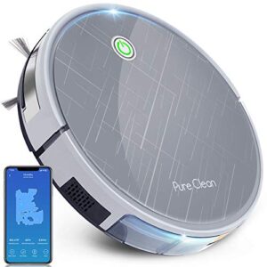smart gyroscope robot vacuum cleaner – multiroom navigation mobile app control and alexa compatible – auto charge dock, 3 step air filter – cleans hardwood and carpet floor – pure clean pucrc660