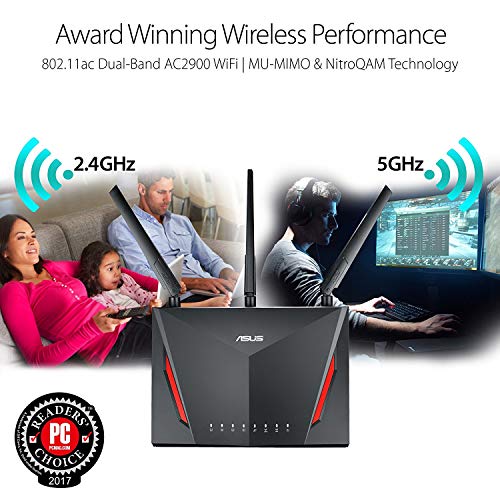 ASUS AC2900 WiFi Gaming Router (RT-AC86U) - Dual Band Gigabit Wireless Internet Router, WTFast Game Accelerator, Streaming, AiMesh Compatible, Included Lifetime Internet Security, Adaptive QoS