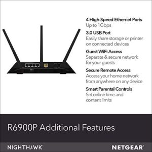 NETGEAR Nighthawk Smart Wi-Fi Router (R6900P) - AC1900 Wireless Speed (Up to 1900 Mbps), Up to 1800 Sq Ft Coverage & 30 Devices, 4 x 1G Ethernet and 1 x 3.0 USB Ports, Armor Security