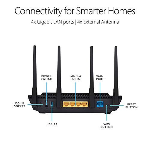 ASUS WiFi 6 Router (RT-AX3000) - Dual Band Gigabit Wireless Internet Router, Gaming & Streaming, AiMesh Compatible, Included Lifetime Internet Security, Parental Control, MU-MIMO, OFDMA