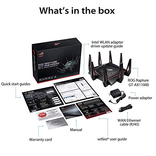 ASUS ROG Rapture WiFi 6 Gaming Router (GT-AX11000) - Tri-Band 10 Gigabit Wireless Router, 1.8GHz Quad-Core CPU, WTFast, 2.5G Port, AiMesh Compatible, Included Lifetime Internet Security, AURA RGB