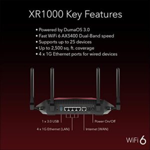 NETGEAR Nighthawk Pro Gaming WiFi 6 Router (XR1000) 6-Stream AX5400 Wireless Speed (up to 5.4Gbps) | DumaOS 3.0 Optimizes Lag-Free Server Connections | 4 x 1G Ethernet and 1 x 3.0 USB Ports