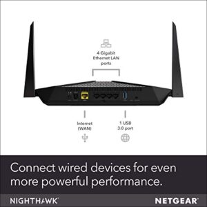 NETGEAR Nighthawk AX4 4-Stream WiFi 6 Router (RAX40) - AX3000 Wireless Speed (up to 3Gbps) | 1,500 Sq Ft Coverage | Coverage for Small-to-Medium Homes | 4 x 1G Ethernet and 1 x 3.0 USB ports (Renewed)