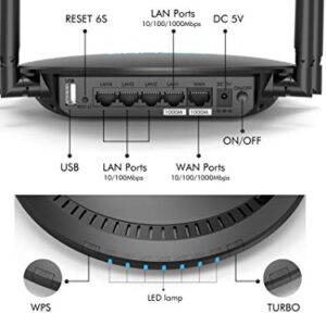 AC1200 WiFi Router Dual Band Wireless Internet Router,High Speed Wireless Router with 4x5dBi High-Gain Antennas for Online Game & HD Video,Provide More Reliable WiFi Connections and WiFi Speeds