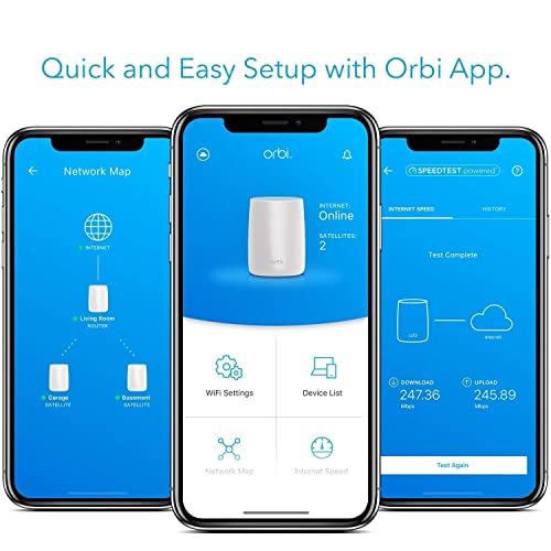 NETGEAR Orbi Ultra-Performance Whole Home Mesh WiFi System - WiFi router and two satellite extender with speeds up to 3Gbps over 7,500 sq. feet, AC3000 (RBK53) (Renewed)