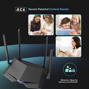 Tenda AC1200 Dual Band WiFi Router, High Speed Wireless Internet Router with Smart App, MU-MIMO for Home (AC6),Black