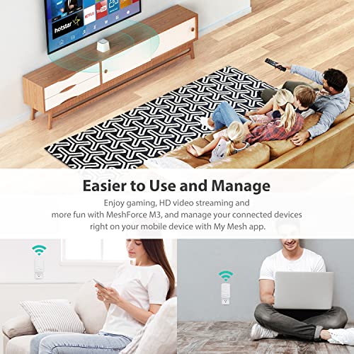 Meshforce M3 Mesh WiFi System, Mesh Router for Wireless Internet, Up to 4500 sq.ft （6+ Rooms） Whole Home Coverage, WiFi Router Replacement, Parental Control, Plug-in Design (1 WiFi Point & 2 Dots)
