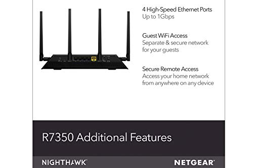 NETGEAR Nighthawk R7350 AC2400 Router: Fast Beamforming Wi-Fi for Gaming, 4K UHD Streaming. 2400Mbps, 2500 Sq Ft, QoS, Dual Core, 2.4 + 5GHz, 5 x GIGABIT + USB 3.0 Port, Smart WiFi Router R7350-NAS