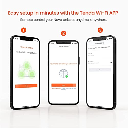 Tenda Nova Mesh WiFi System (MW6)-Up to 6000 sq.ft. Whole Home Coverage, WiFi Router and Extender Replacement, Gigabit Mesh Router for Wireless Internet, Works with Alexa, Parental Controls, 3-pack