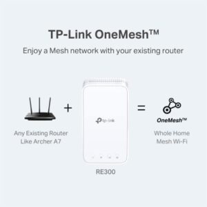 TP-Link AC1200 WiFi Extender (RE300), Covers Up to 1500 Sq.ft and 25 Devices, Up to 1200Mbps, Supports OneMesh, Dual Band Internet Repeater, Range Booster