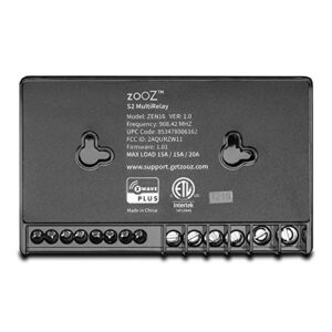 Zooz Z-Wave Plus S2 MultiRelay ZEN16 for Garage Doors, Sprinklers, Gas Fireplace; 3 Dry Contact Relays (15A, 15A, 20A); 12-24 V AC/DC or USB C Power; Signal Repeater; Hub Required
