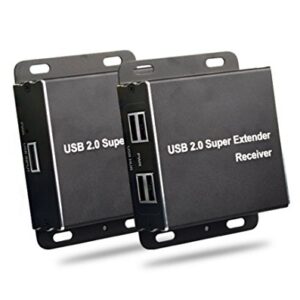 E-SDS USB Extender Over Cat5E/6 up to 196ft, USB2.0 Over Cat6 Cat5E Extender with 4 USB 2.0 Ports, Plug and Play, No Driver Needed Support All Operating System, Two Web Cameras Work Synchronously