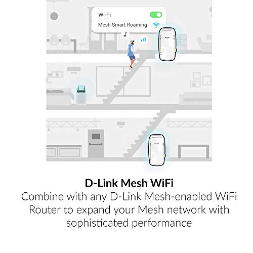 D-Link WiFi Range Extender Mesh Gigabit AC1900 Dual Band Plug In Wall Signal Booster Wireless or Ethernet Port Smart Home Access Point (DAP-1955-US)