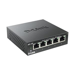 D-Link Fast Ethernet Switch, 5 Port Unmanaged 10/100 Metal Fanless Desktop or Wall Mount Design (DES-105)