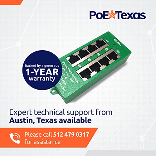 PoE Texas 4 Port PoE/PoE+ Injector with 56V 120W Power Supply - Gigabit Injector - Active Mode A Power Over Ethernet Multi Port PoE Adapter - Supports 4 PoE (802.3af or at) up to 60 watts