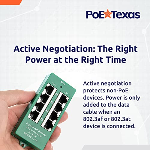 PoE Texas 4 Port PoE/PoE+ Injector with 56V 120W Power Supply - Gigabit Injector - Active Mode A Power Over Ethernet Multi Port PoE Adapter - Supports 4 PoE (802.3af or at) up to 60 watts