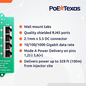 PoE Texas 4 Port PoE/PoE+ Injector with 56V 120W Power Supply - Gigabit Injector - Active Mode A Power Over Ethernet Multi Port PoE Adapter - Supports 4 PoE (802.3af or at) up to 60 watts