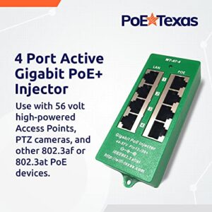 PoE Texas 4 Port PoE/PoE+ Injector with 56V 120W Power Supply - Gigabit Injector - Active Mode A Power Over Ethernet Multi Port PoE Adapter - Supports 4 PoE (802.3af or at) up to 60 watts