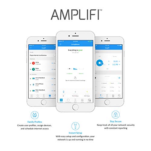 AmpliFi Instant Wifi System by Ubiquiti Labs, Seamless Whole Home Wireless Internet Coverage, Wifi Router & Mesh Point, 1 Gigabit Ethernet, 1 WAN Port, Ethernet Cable, Replaces Router & WiFi Extenders