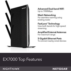 NETGEAR WiFi Mesh Range Extender EX7000 - Coverage up to 2100 sq.ft. and 35 devices with AC1900 Dual Band Wireless Signal Booster & Repeater (up to 1900Mbps speed), plus Mesh Smart Roaming