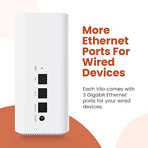 Vilo Mesh Wi-Fi System Dual Band AC1200 Coverage Up to 4,500 sq ft (3-Pack) with 3 Gigabit Ethernet Ports and App-Managed Parental Controls, Wi-Fi Router and Extender Replacement