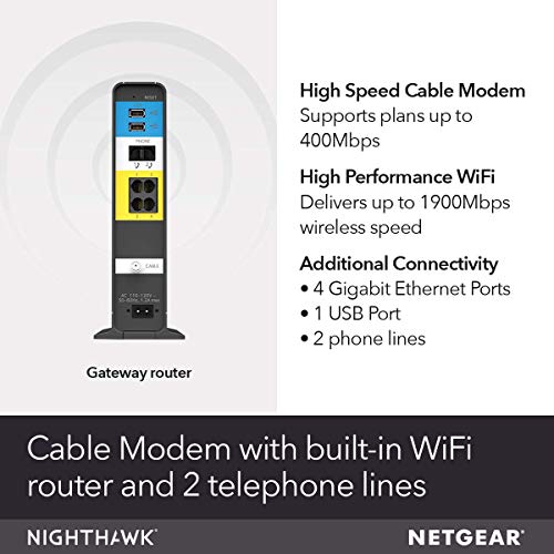 NETGEAR Nighthawk Cable Modem WiFi Router Combo with Voice C7100V (Renewed)